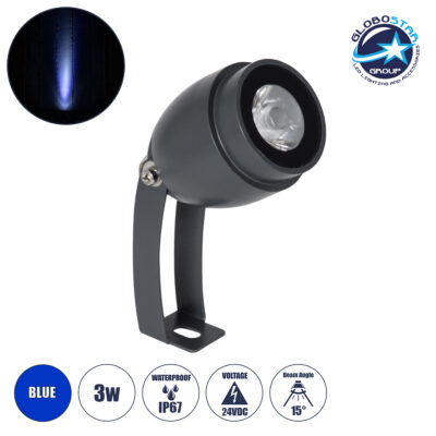 LEDTM® TREELIGHT-TREEGAL 90463 Σποτ Φωτισμού Ειδικό για Φυτά - Δέντρα με Βάση Μπετού & Κορμού LED 3W 315lm 15° DC 24V Αδιάβροχο IP65 Φ5 x Υ14.7cm Μπλε - Γκρι Ανθρακί - 3 Years Warranty