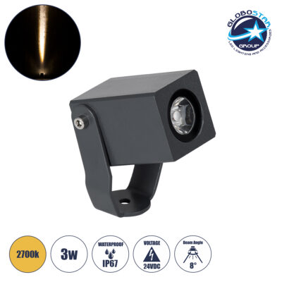 LEDTM® TREEMARO 90472 Φωτιστικό Σποτ για Φυτά - Δέντρα LED 3W 330lm 8° DC 24V Αδιάβροχο IP67 Θερμό Λευκό 2700K Dimmable - Bridgelux SMD Chip - Γκρι Ανθρακί - Μ3.5 x Π6.4 x Υ10cm - 3 Χρόνια Εγγύηση