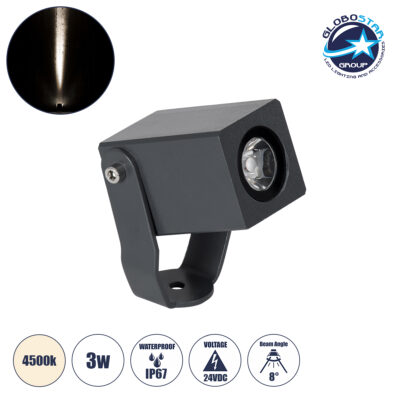 LEDTM® TREELIGHT-TREEMARO 90473 Σποτ Φωτισμού Ειδικό για Φυτά - Δέντρα LED 3W 345lm 8° DC 24V Αδιάβροχο IP67 Μ3.5 x Π6.4 x Υ10cm Φυσικό Λευκό 4500K - Γκρι Ανθρακί - 3 Years Warranty