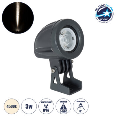 LEDTM® TREELIGHT-TREEDITA 90475 Σποτ Φωτισμού Ειδικό για Φυτά - Δέντρα LED 3W 345lm 8° DC 24V Αδιάβροχο IP67 Μ5.7 x Π6.5 x Υ9.8cm Φυσικό Λευκό 4500K - Γκρι Ανθρακί - 3 Years Warranty