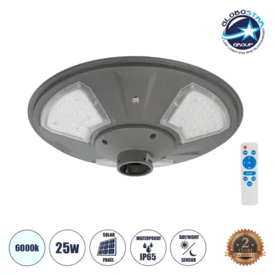 LEDTM® PARK 90500 Φωτιστικό Κεφαλής Post Top Πλατείας/Πάρκου LED 20W 900lm 120° με Ενσωματωμένο Φωτοβολταϊκό Panel 6V 20W & Επαναφορτιζόμενη Μπαταρία Li-ion 3.2V 25000mAh με Αισθητήρα Ημέρας-Νύχτας Αδιάβροχο IP65 Ψυχρό Λευκό 6000K - Γκρι Ανθρακί - Μ50 x Π50 x Υ19cm - 2 Χρόνια Εγγύηση