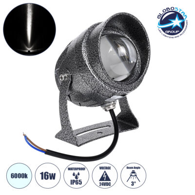 LEDTM® SPOT-XENIA 90509 Σποτ Φωτισμου Wall Washer LED 16W 1600lm 3° DC 24V Αδιάβροχο IP65 Φ9 x Υ12cm Ψυχρό Λευκό 6000K Dimmable - Σφυρήλατο Γκρι - 3 Years Warranty