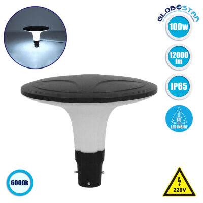 LEDTM® SQUARE 90511 Φωτιστικό Στύλου/Κολώνας Πλατείας/Πάρκου/Κήπου LED 100W 12000lm 120° AC 220-240V Αδιάβροχο IP65 Ψυχρό Λευκό 6000K - Γκρι Ανθρακί - Φ54 x Υ45cm - 2 Χρόνια Εγγύηση
