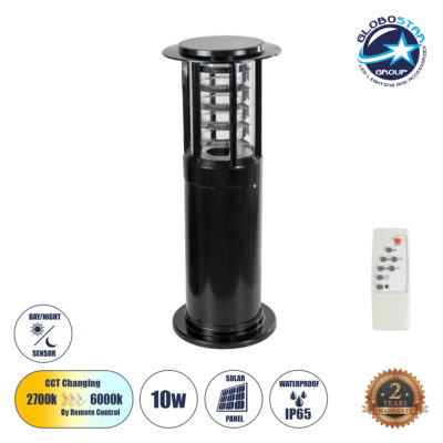 LEDTM® SOLARMIS 90536 Φωτιστικό Κολωνάκι Κήπου LED 10W 180lm 120° με Ενσωματωμένο Φωτοβολταϊκό Panel 6V 5W & Επαναφορτιζόμενη Μπαταρία Li-ion 3.2V 6000mAh με Αισθητήρα Ημέρας-Νύχτας Αδιάβροχο IP65 All in One CCT 6000K-4500K-2700K - Γκρι Ανθρακί - Μ22 x Π22 x Υ59cm - 2 Χρόνια Εγγύηση