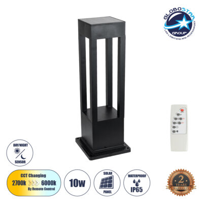 LEDTM® HONEYBEE 90537 Φωτιστικό Κολωνάκι Κήπου LED 10W 500lm 120° με Ενσωματωμένο Φωτοβολταϊκό Panel 6V 2W & Επαναφορτιζόμενη Μπαταρία Li-ion 3.2V 4000mAh με Αισθητήρα Ημέρας-Νύχτας Αδιάβροχο IP65 Ψυχρό Λευκό 6000K - Γκρι Ανθρακί - Μ20 x Π20 x Υ60cm - 2 Χρόνια Εγγύηση