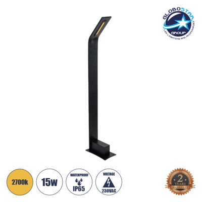 LEDTM® GREENERY 90544 Φωτιστικό Κολωνάκι Κήπου LED 15W 1500lm 120° AC 220-240V Αδιάβροχο IP65 - Θερμό Λευκό 2700K - Bridgelux COB Chip - Γκρι Ανθρακί Ματ - Μ8 x Π15 x Υ70cm - 3 Χρόνια Εγγύηση
