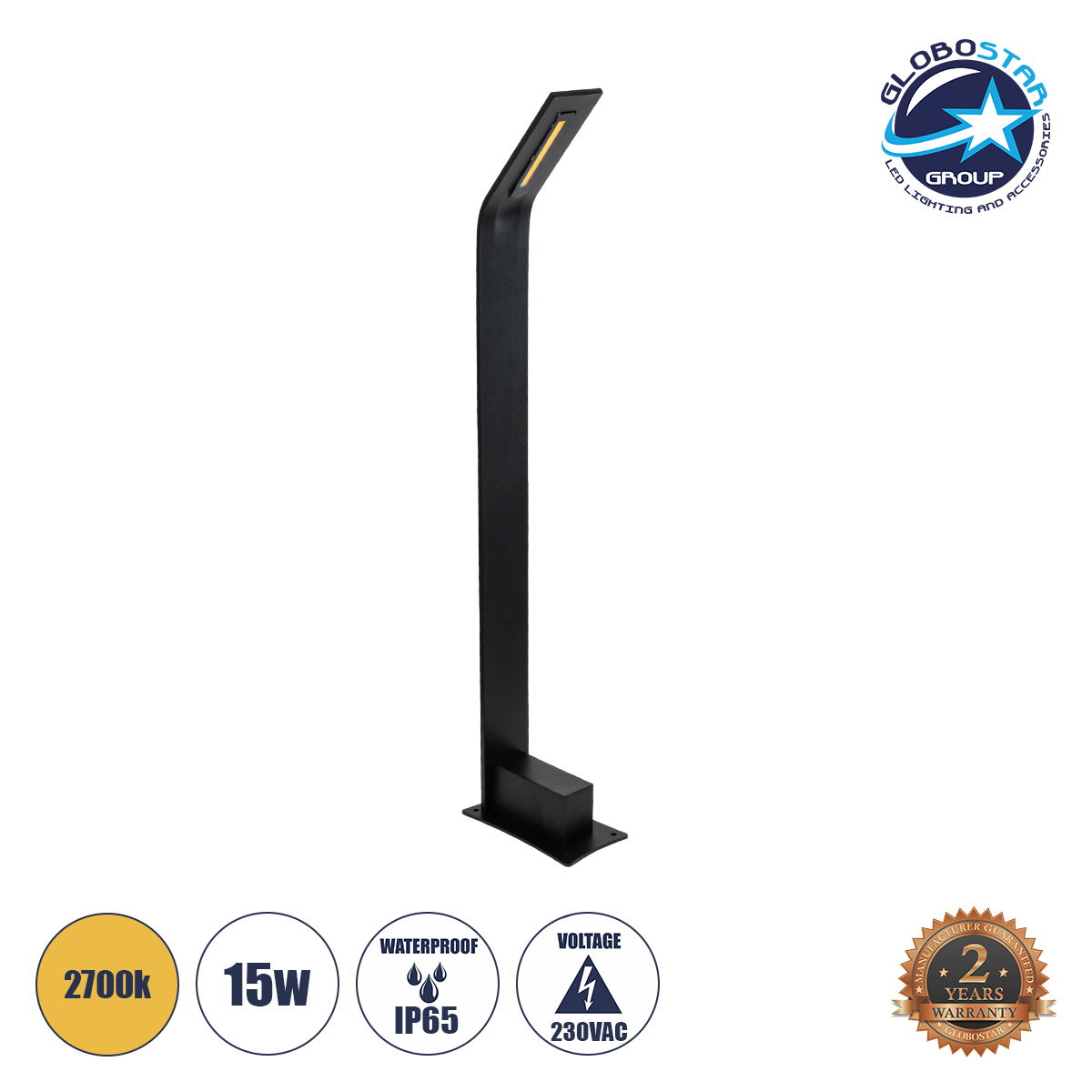 LEDTM® GREENERY 90544 Φωτιστικό Κολωνάκι Κήπου LED 15W 1500lm 120° AC 220-240V Αδιάβροχο IP65 - Θερμό Λευκό 2700K - Bridgelux COB Chip - Γκρι Ανθρακί Ματ - Μ8 x Π15 x Υ70cm - 3 Χρόνια Εγγύηση