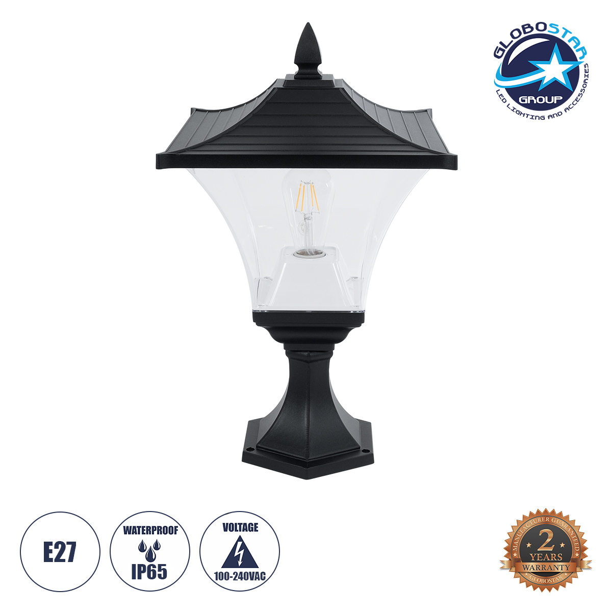 LEDTM® DIRAHIO 90552 Φωτιστικό Κολωνάκι Κήπου με Ντουί 1 x E27 AC 220-240V Αδιάβροχο IP65 - Γκρι Ανθρακί Ματ - Μ32 x Π32 x Υ52cm
