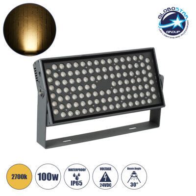 LEDTM® FLOODZANA 90558 Προβολέας Σποτ Wall Washer LED 100W 9000lm 30° DC 24V Αδιάβροχο IP65 Θερμό Λευκό 2700K Dimmable - Bridgelux SMD Chip - Γκρι Ανθρακί - Μ45.5 x Π28 x Υ10cm - 3 Χρόνια Εγγύηση