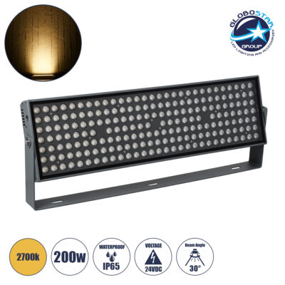 LEDTM® FLOODZANA 90560 Προβολέας Σποτ Wall Washer LED 200W 18000lm 30° DC 24V Αδιάβροχο IP65 Θερμό Λευκό 2700K Dimmable - Bridgelux SMD Chip - Γκρι Ανθρακί - Μ70 x Π29 x Υ10cm - 3 Χρόνια Εγγύηση