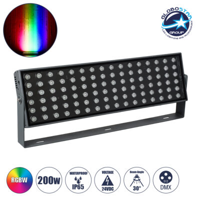 LEDTM® FLOODZANA 90561 Προβολέας Σποτ Wall Washer LED 200W 16000lm 30° DC 24V Αδιάβροχο IP65 Πολύχρωμο RGBW Dimmable DMX512 - Bridgelux SMD Chip - Γκρι Ανθρακί - Μ70 x Π29 x Υ10cm - 3 Χρόνια Εγγύηση