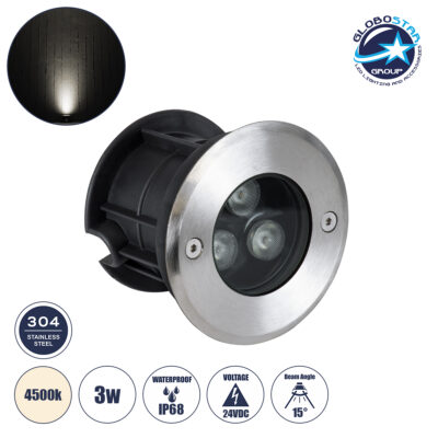 LEDTM® UNDERWATER-JULIA 90563 Υποβρύχιο Χωνευτό Φωτιστικό Σποτ Ειδικό για Σιντριβάνια LED 3W 285lm 15° DC 24V Αδιάβροχο IP68 Φ10 x Υ7.5cm Φυσικό Λευκό 4500K - Ανοξείδωτο Ατσάλι - 3 Χρόνια Εγγύηση