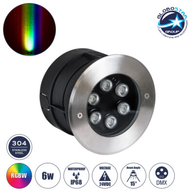 LEDTM® UNDERWATER-JULIA 90567 Υποβρύχιο Χωνευτό Φωτιστικό Σποτ Ειδικό για Σιντριβάνια LED 6W 510lm 15° DC 24V Αδιάβροχο IP68 Φ15 x Υ10.2cm RGBW DMX512 - Ανοξείδωτο Ατσάλι - 3 Years Warranty