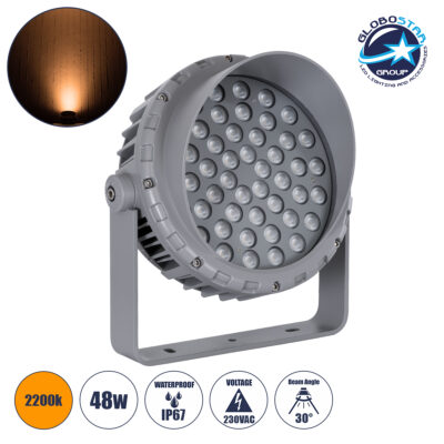 LEDTM® FLOODMENA 90338 Προβολέας Σποτ Wall Washer με Αντιθαμβωτική Γρίλια LED 48W 4080lm 30° AC 220-240V Αδιάβροχο IP67 Ultra Θερμό Λευκό 2200K - Bridgelux SMD Chip - Γκρι Ανθρακί - Μ26 x Π20 x Υ28.5cm - 3 Χρόνια Εγγύηση