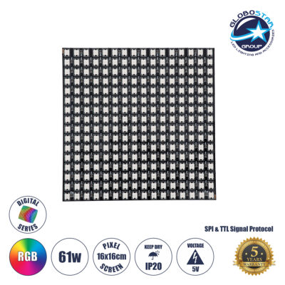 LEDTM® DIGIPLATE 90608 Ψηφιακή Pixel Addressable Πλακέτα LED 61W 3660lm 120° DC 5V IP20 256 x SMD5050 Chip 256 x Pixel Πολύχρωμο RGB Dimmable SPI/TTL Protocol IC WS2812/SK6812 - Sanan SMD Chip - Μ16 x Π16 x Υ0.2cm - 5 Χρόνια Εγγύηση