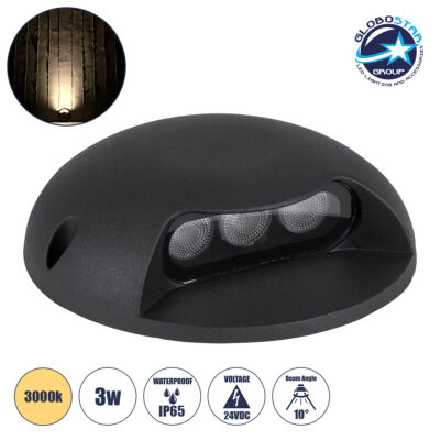 LEDTM® STEPLUNA 90616 Φωτιστικό Σκαλοπατιού / Διαδρόμου LED 3W 330lm 10° DC 24V Αδιάβροχο IP65 Θερμό Λευκό 2700K Dimmable - Bridgelux SMD Chip - Μαύρο Ματ - Μ12 x Π12 x Υ3cm - 3 Χρόνια Εγγύηση