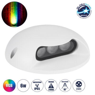 LEDTM® STEPLUNA 90621 Φωτιστικό Σκαλοπατιού / Διαδρόμου LED 6W 510lm 10° DC 24V Αδιάβροχο IP65 Πολύχρωμο RGB Dimmable DMX512 - Bridgelux SMD Chip - Λευκό Ματ - Μ12 x Π12 x Υ3cm - 3 Χρόνια Εγγύηση