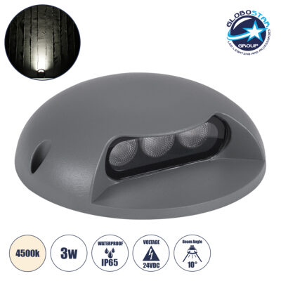 LEDTM® STEPLUNA 90623 Φωτιστικό Σκαλοπατιού / Διαδρόμου LED 3W 345lm 10° DC 24V Αδιάβροχο IP65 Φυσικό Λευκό 4500K Dimmable - Bridgelux SMD Chip - Γκρι Ανθρακί - Μ12 x Π12 x Υ3cm - 3 Χρόνια Εγγύηση