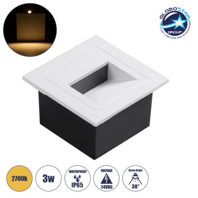 LEDTM® STEP-MINA 90626 Χωνευτό Αρχιτεκτονικό Φωτιστικό Διαδρόμου/Σκαλοπατιού LED 3W 330lm 30° DC 24V Αδιάβροχο IP65 Θερμό Λευκό 2700K Dimmable - Μαύρο & Λευκό - Μ8.3 x Π8.3 x Υ5cm / Μ6.6 x Π6.6cm - 3 Χρόνια Εγγύηση