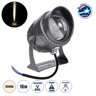 LEDTM® SPOTXENIA 90633 Σποτ Φωτισμου με Αντιθαμβωτική Γρίλια LED 16W 1840lm 3° DC 24V Αδιάβροχο IP65 Φυσικό Λευκό 4500K Dimmable - Bridgelux COB Chip - Σφυρήλατο Γκρι Ανθρακί - Μ9 x Π9 x Υ12cm - 3 Χρόνια Εγγύηση