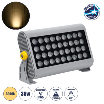 LEDTM® FLOODHENA 90639 Προβολέας Σποτ Wall Washer LED 36W 3240lm 30° AC 220-240V Αδιάβροχο IP65 Θερμό Λευκό 2700K - Bridgelux SMD Chip - Γκρι Ανθρακί - Μ30 x Π6 x Υ17cm - 3 Χρόνια Εγγύηση