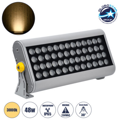 LEDTM® FLOODHENA 90640 Προβολέας Σποτ Wall Washer LED 48W 4320lm 30° AC 220-240V Αδιάβροχο IP65 Θερμό Λευκό 2700K - Bridgelux SMD Chip - Γκρι Ανθρακί - Μ39 x Π6 x Υ17cm - 3 Χρόνια Εγγύηση