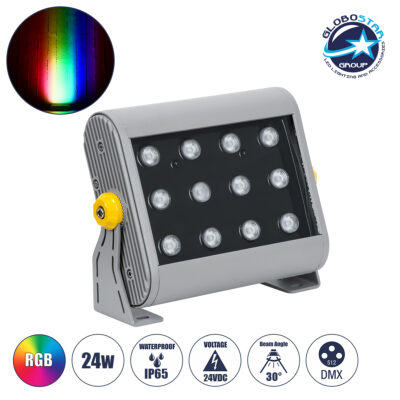 LEDTM® FLOODHENA 90641 Προβολέας Σποτ Wall Washer LED 24W 1920lm 30° DC 24V Αδιάβροχο IP65 Πολύχρωμο RGB Dimmable DMX512 - Bridgelux SMD Chip - Γκρι Ανθρακί - Μ22.5 x Π6 x Υ16.5cm - 3 Χρόνια Εγγύηση