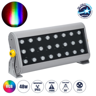 LEDTM® FLOODHENA 90643 Προβολέας Σποτ Wall Washer LED 48W 3840lm 30° DC 24V Αδιάβροχο IP65 Πολύχρωμο RGB Dimmable DMX512 - Bridgelux SMD Chip - Γκρι Ανθρακί - Μ39 x Π6 x Υ17cm - 3 Χρόνια Εγγύηση