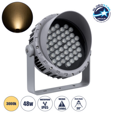 LEDTM® FLOODMENA 90646 Προβολέας Σποτ Wall Washer με Αντιθαμβωτική Γρίλια LED 48W 4320lm 30° AC 220-240V Αδιάβροχο IP65 Θερμό Λευκό 2700K - Bridgelux SMD Chip - Γκρι Ανθρακί - Μ25 x Π25 x Υ18cm - 3 Χρόνια Εγγύηση