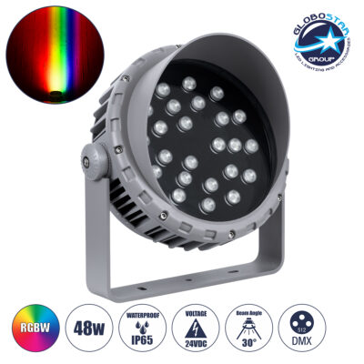 LEDTM® FLOODMENA 90649 Προβολέας Σποτ Wall Washer με Αντιθαμβωτική Γρίλια LED 48W 3840lm 30° DC 24V Αδιάβροχο IP65 Πολύχρωμο RGBW Dimmable DMX512 - Bridgelux SMD Chip - Γκρι Ανθρακί - Μ25 x Π25 x Υ18cm - 3 Χρόνια Εγγύηση