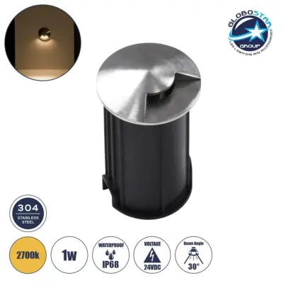 LEDTM® UNDERGROUNDRENA 90660 Φωτιστικό Σκαλοπατιού / Διαδρόμου LED 1W 110lm 30° DC 24V Αδιάβροχο IP68 Θερμό Λευκό 2700K Dimmable - Bridgelux SMD Chip - Ανοξείδωτο Ατσάλι SS304 - Μ5 x Π5 x Υ9cm / Q4.2cm - 3 Χρόνια Εγγύηση
