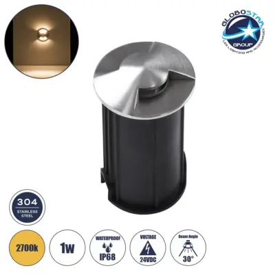 LEDTM® UNDERGROUNDRENA 90662 Φωτιστικό Σκαλοπατιού / Διαδρόμου LED 1W 110lm 30° DC 24V Αδιάβροχο IP65 Θερμό Λευκό 2700K Dimmable - Bridgelux SMD Chip - Ανοξείδωτο Ατσάλι SS304 - Μ5 x Π5 x Υ9cm / Q4.2cm - 3 Χρόνια Εγγύηση
