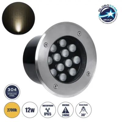 LEDTM® UNDERGROUNDTINA 90667 Χωνευτό Αρχιτεκτονικο Φωτιστικό Σποτ Δαπέδου LED 12W 1320lm 30° DC 24V Αδιάβροχο IP68 Θερμό Λευκό 2700K Dimmable - Bridgelux SMD Chip - Ανοξείδωτο Ατσάλι SS304 - Μ16 x Π16 x Υ9cm / Q14cm - 3 Χρόνια Εγγύηση