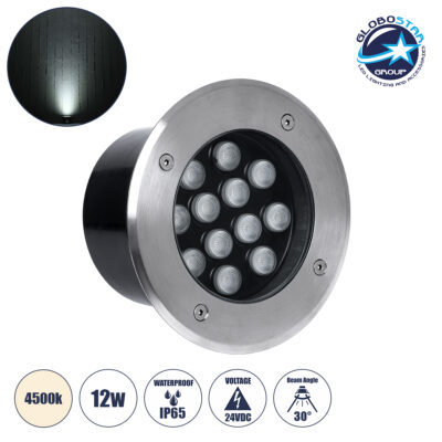 LEDTM® UNDERGROUNDTINA 90668 Χωνευτό Αρχιτεκτονικο Φωτιστικό Σποτ Δαπέδου LED 12W 1380lm 30° DC 24V Αδιάβροχο IP65 Φυσικό Λευκό 4500K Dimmable - Bridgelux SMD Chip - Ανοξείδωτο Ατσάλι SS304 - Μ16 x Π16 x Υ9cm / Q14cm - 3 Χρόνια Εγγύηση