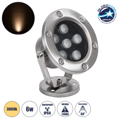 LEDTM® UNDERWATER-DINA 90676 Υποβρύχιος Προβολέας Σποτ για Σιντριβάνια/Πισίνες LED 6W 660lm 30° DC 24V Αδιάβροχο IP68 Θερμό Λευκό 2700K Dimmable - Ανοξείδωτο Ατσάλι 304 - Μ12 x Π12 x Υ14cm - 3 Χρόνια Εγγύηση