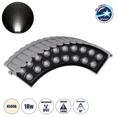 LEDTM® TREEJINA 90691 Κυρτή Μπάρα Φωτισμού Wall Washer για Φυτά - Δέντρα LED 18W 1710lm 10° DC 24V Αδιάβροχο IP67 Φυσικό Λευκό 4500K Dimmable - Bridgelux SMD Chip - Γκρι Ανθρακί - Μ29 x Π11 x Υ10.5cm - 3 Χρόνια Εγγύηση