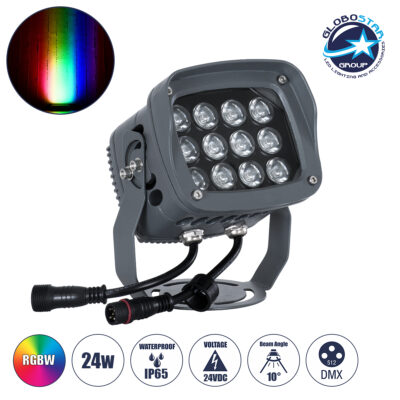 LEDTM® FLOODXENA 90699 Προβολέας Σποτ Wall Washer με Αντιθαμβωτική Γρίλια LED 24W 2040lm 10° DC 24V Αδιάβροχο IP65 Πολύχρωμο RGBW Dimmable DMX512 - Bridgelux SMD Chip - Γκρι Ανθρακί - Μ13 x Π11 x Υ15cm - 3 Χρόνια Εγγύηση