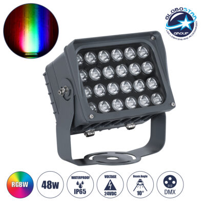 LEDTM® FLOODXENA 90700 Προβολέας Σποτ Wall Washer με Αντιθαμβωτική Γρίλια LED 48W 4080lm 10° DC 24V Αδιάβροχο IP65 Πολύχρωμο RGBW Dimmable DMX512 - Bridgelux SMD Chip - Γκρι Ανθρακί - Μ17.5 x Π12.5 x Υ18cm - 3 Χρόνια Εγγύηση
