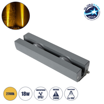 LEDTM® WINDOWARTE 90719 Φωτιστικό Ανάδειξης Παραθύρων LED 18W 1620lm 8x180° DC 24V Αδιάβροχο IP67 Θερμό Λευκό 2700K Dimmable - CREE XPE Chip - Γκρι Ανθρακί - Μ25 x Π7 x Υ4.5cm - 3 Χρόνια Εγγύηση