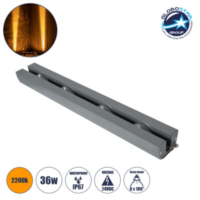 LEDTM® WINDOWARTE 90722 Φωτιστικό Ανάδειξης Παραθύρων LED 36W 3060lm 8°x180° DC 24V Αδιάβροχο IP67 Ultra Θερμό Λευκό 2200K Dimmable - CREE XPE Chip - Γκρι Ανθρακί - Μ25 x Π7 x Υ4.5cm - 3 Χρόνια Εγγύηση