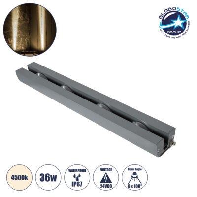 LEDTM® WINDOWARTE 90724 Φωτιστικό Ανάδειξης Παραθύρων LED 36W 3420lm 8°x180° DC 24V Αδιάβροχο IP67 Φυσικό Λευκό 4500K Dimmable - CREE XPE Chip - Γκρι Ανθρακί - Μ50 x Π7 x Υ4.5cm - 3 Χρόνια Εγγύηση