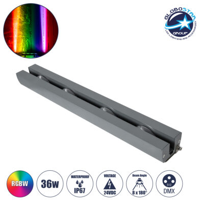 LEDTM® WINDOWARTE 90725 Φωτιστικό Ανάδειξης Παραθύρων LED 36W 2880lm 8°x180° DC 24V Αδιάβροχο IP67 Πολύχρωμο RGBW Dimmable DMX512 - CREE XPE Chip - Γκρι Ανθρακί - Μ50 x Π7 x Υ4.5cm - 3 Χρόνια Εγγύηση