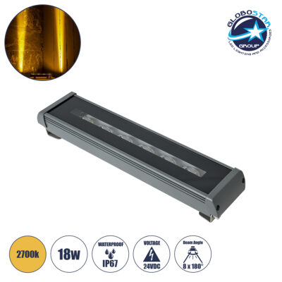 LEDTM® WINDOWRAFI 90727 Φωτιστικό Ανάδειξης Παραθύρων LED 18W 1620lm 8°x180° DC 24V Αδιάβροχο IP67 Θερμό Λευκό 2700K Dimmable - CREE XPE Chip - Γκρι Ανθρακί - Μ30.5 x Π6.7 x Υ4.5cm - 3 Χρόνια Εγγύηση