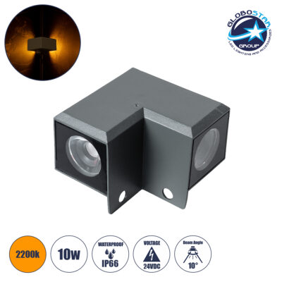 LEDTM® WALLDONA 90730 Γωνιακό Φωτιστικό LED 10W 1050lm 10° DC 24V Αδιάβροχο IP66 Ultra Θερμό Λευκό 2200K Dimmable - CREE XPE Chip - Γκρι Ανθρακί - Μ8 x Π8 x Υ6cm - 3 Χρόνια Εγγύηση