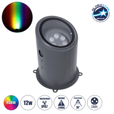 LEDTM® FLOOD-MILO 90736 Κινούμενος Προβολέας - Σποτ Φωτισμού Wall Washer για Φωτισμό Κτιρίων LED 12W 1020lm 10° DC 24V Αδιάβροχο IP67 Φ17 x Υ26cm RGBW DMX512 - Γκρι Ανθρακί - 3 Χρόνια Εγγύηση