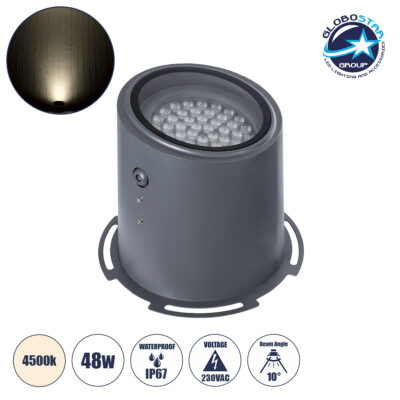 LEDTM® FLOOD-MILO 90741 Κινούμενος Προβολέας - Σποτ Φωτισμού Wall Washer για Φωτισμό Κτιρίων LED 48W 4560lm 10° AC 220-240V Αδιάβροχο IP67 Φ26 x Υ30cm Φυσικό Λευκό 4500K - Γκρι Ανθρακί - 3 Χρόνια Εγγύηση