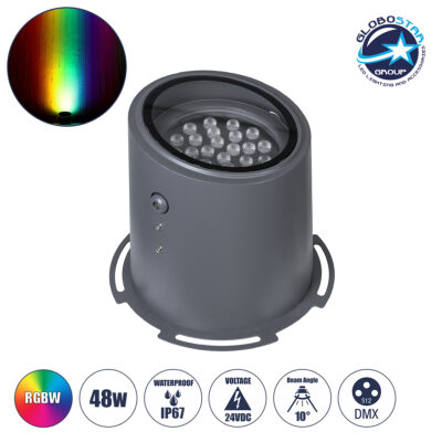 LEDTM® FLOOD-MILO 90742 Κινούμενος Προβολέας - Σποτ Φωτισμού Wall Washer για Φωτισμό Κτιρίων LED 48W 4080lm 10° DC 24V Αδιάβροχο IP67 Φ26 x Υ30cm RGBW DMX512 - Γκρι Ανθρακί - 3 Χρόνια Εγγύηση