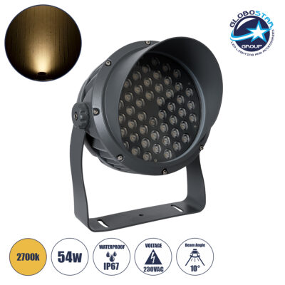 LEDTM® FLOODIMO 90743 Προβολέας Σποτ Wall Washer με Αντιθαμβωτική Γρίλια LED 54W 4860lm 10° AC 220-240V Αδιάβροχο IP67 Θερμό Λευκό 2700K - Bridgelux SMD Chip - Γκρι Ανθρακί - Μ26 x Π28 x Υ35cm - 3 Χρόνια Εγγύηση