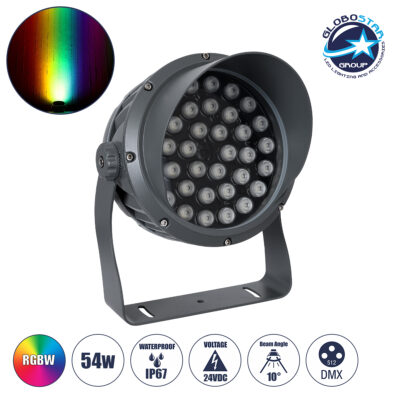 LEDTM® FLOODIMO 90745 Προβολέας Σποτ Wall Washer με Αντιθαμβωτική Γρίλια LED 54W 4320lm 10° DC 24V Αδιάβροχο IP67 Πολύχρωμο RGBW Dimmable DMX512 - Bridgelux SMD Chip - Γκρι Ανθρακί - Μ26 x Π28 x Υ35cm - 3 Χρόνια Εγγύηση