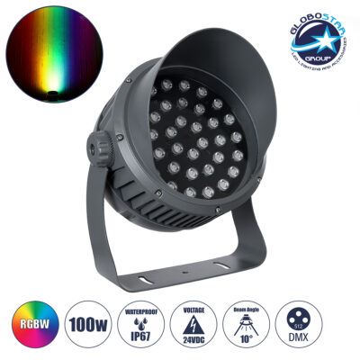 LEDTM® FLOODIMO 90748 Προβολέας Σποτ Wall Washer με Αντιθαμβωτική Γρίλια LED 100W 8000lm 10° DC 24V Αδιάβροχο IP67 Πολύχρωμο RGBW Dimmable DMX512 - Bridgelux SMD Chip - Γκρι Ανθρακί - Μ34 x Π36 x Υ44cm - 3 Χρόνια Εγγύηση